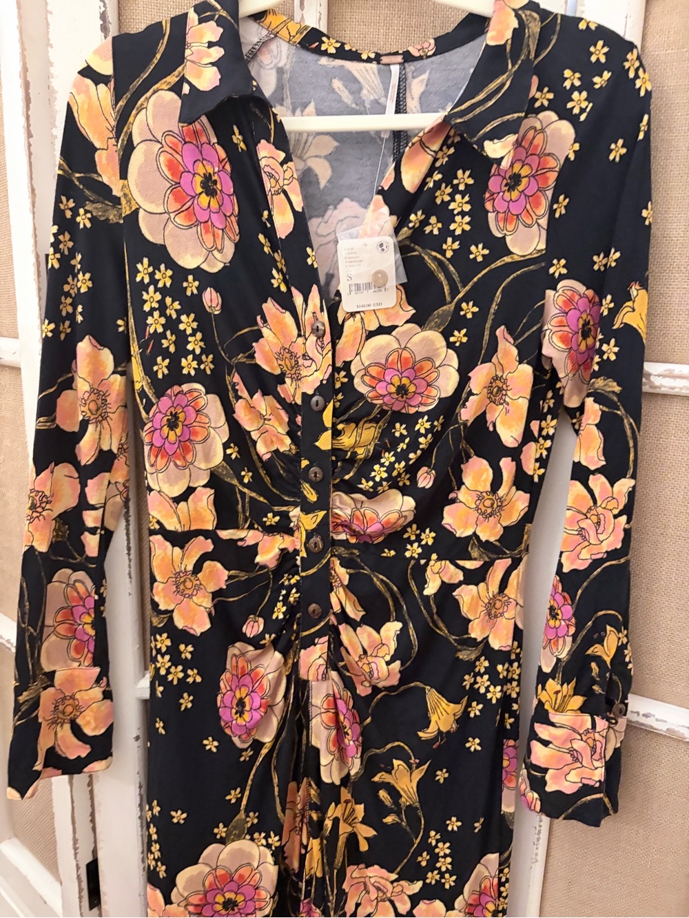 Free People Shayla Long Sleeve Wide Leg Jumpsuit Knit Jersey Midnight Small NWT
